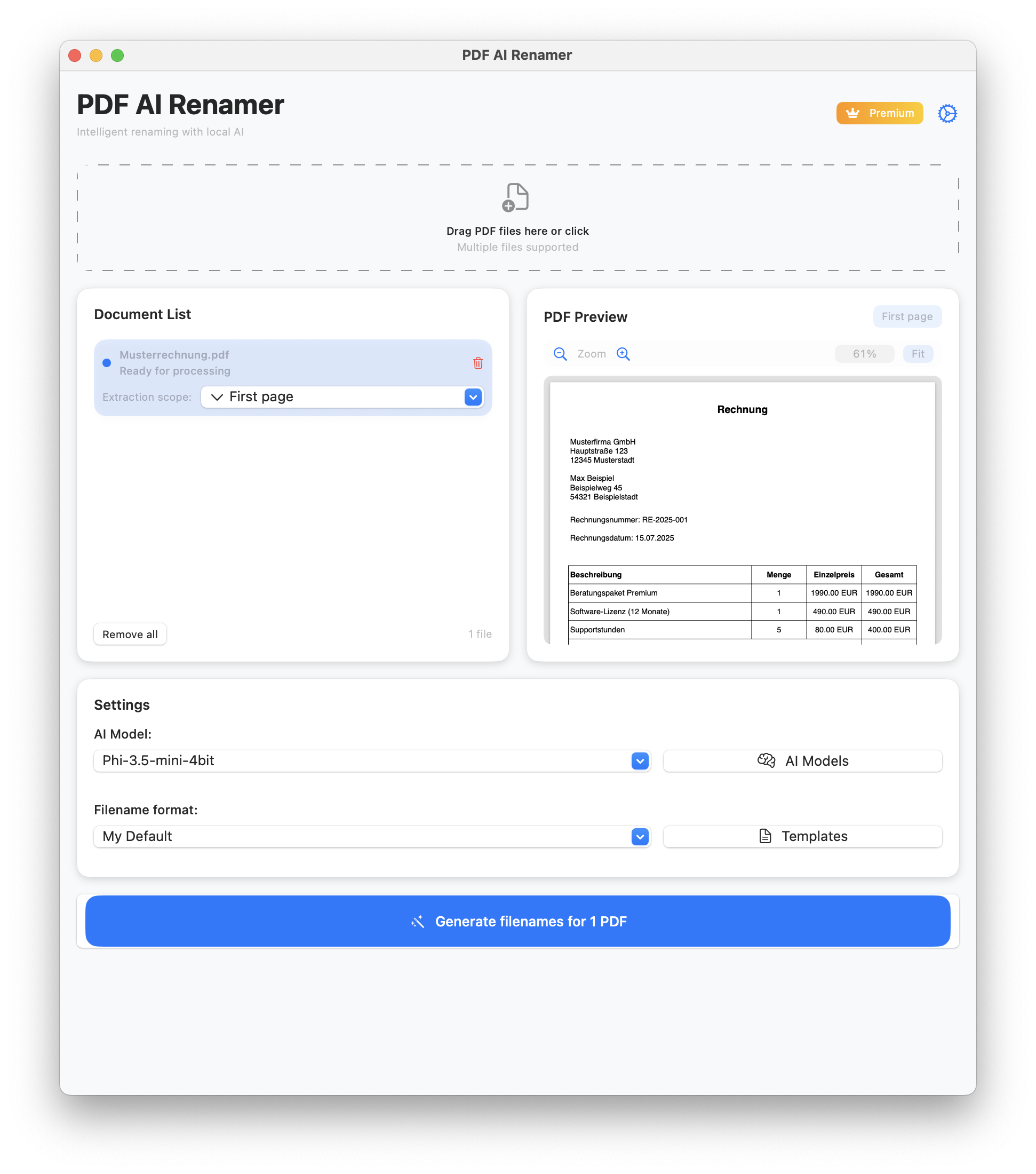 PDF AI Renamer App Screenshot